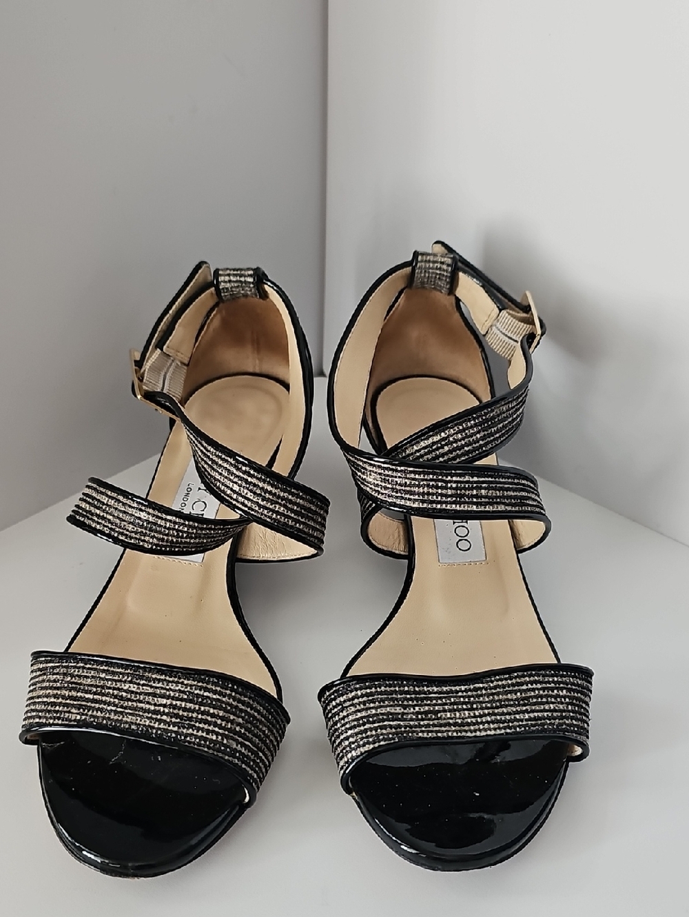 Jimmy Choo Black and Silver Strappy Ankle Sandals